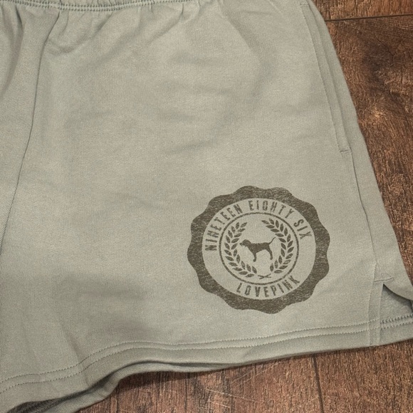 PINK Victoria's Secret Sage Green Cotton Athletic Shorts - Picture 2 of 3